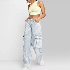 Wild Fable Blue/White Striped Midrise Cargo Baggy Wide Leg Jeans